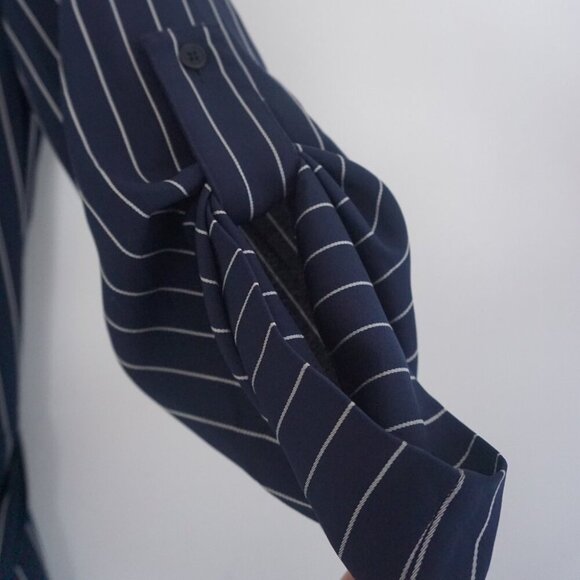 Aritzia Babaton New Kahlo Navy w White Stripes Robe Wrap Jacket Dress S - Picture 6 of 14